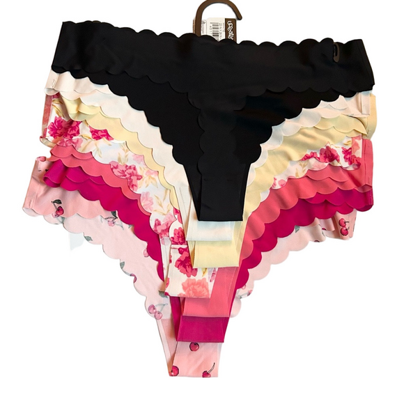 Marilyn Monroe Woman’s 7 Pack Thongs Cherries Floral Solids Pink Multicolor LG - Picture 2 of 7